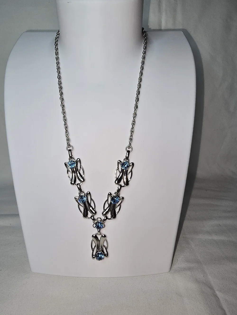 VTG 1953 Sarah Coventry Capri Necklace Blue Rhinestone Silvertone Mid Century